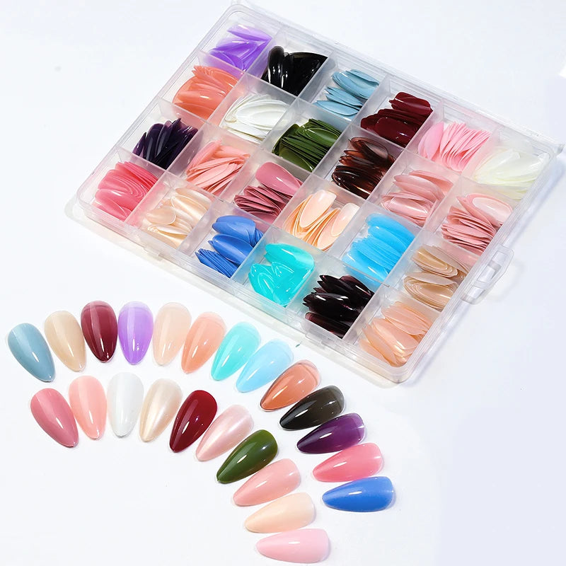 576/288pcs/box Colorful Fake Nails Acrylic Full Cover Nail Tips Ballet Wear Nail Press On Nails With Gel DIY Manicure Tools