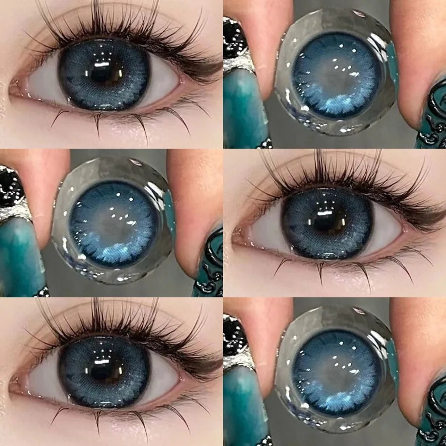 Ddbos 2PCS Colored Contact Lenses Prescription Myopia Degree -0.00 to -8.00 Green Lens Blue Beauty Pupil Makeup