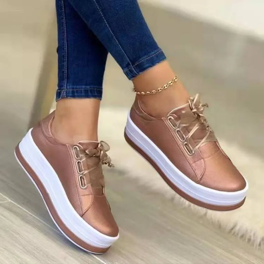 Women Casual Sneakers Ladies Fashion Ribbon Casual Vulcanized Shoes Lace Up Thick Sole Sneakers Women's Shoes Plus Size 35-43