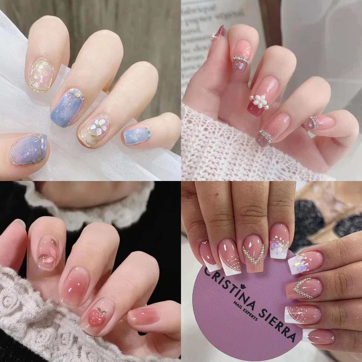 Ddbos Nail Art Fake Nails Long Island Iced Tea Wearing Jiashan Camellia Flower 3D Light Change Love Girl Blush Wearing Press on Nails