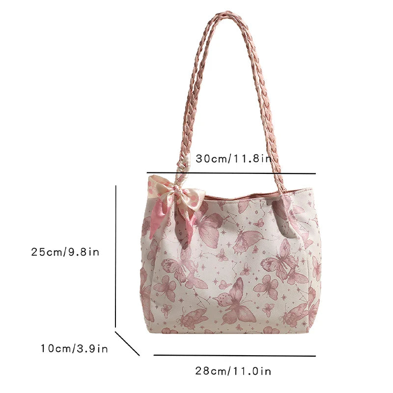 Ddbos Large Capacity New Summer Shoulder Bag Butterfly College Student Commuter Tote Bag Trendy and Fashionable