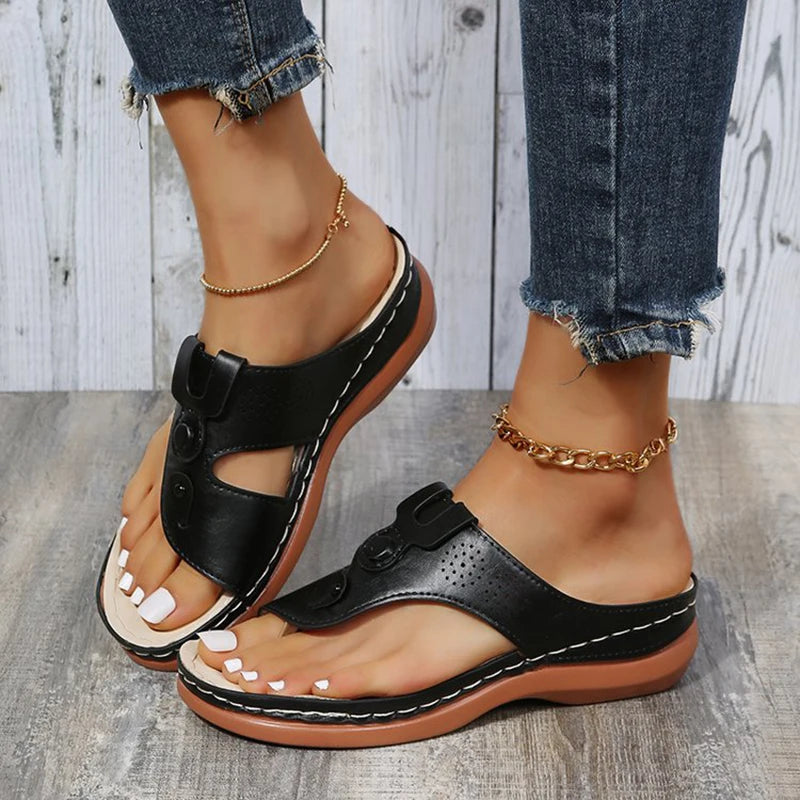 Ddbos Summer Sandals Women Orthopedic Wedge Heels Slippers Shoes For Heeled Beach Flip Flops Zapatos Mujer Women's Leather High