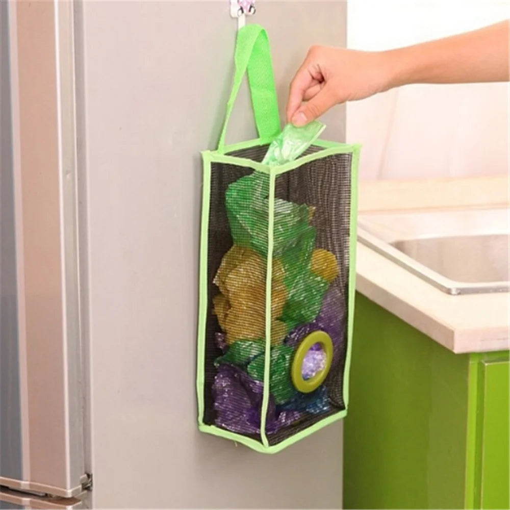 Ddbos 1 Pcs Reusable grocery bag holder, kitchen hanging net, Bin bag storage organizer