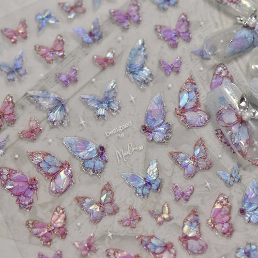 Fancy Purple Pink Butterfly Nail Stickers High Quality Shell Light Design Adhesive Stickers Nail Art Decoration