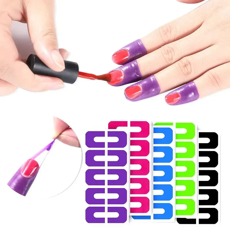 10pcs U-shape Spill-proof Anti-overflow Nail Polish Paint Varnish Peel Off Tape Finger Cover Nail Protector Stickers