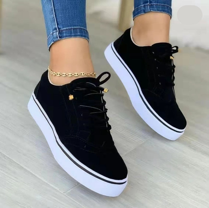 Ddbos Women's Shoes New Spring Winter Flats Sport Casual Suede Sneakers Lace Up Plus Size Oxford Mujer Zapatos