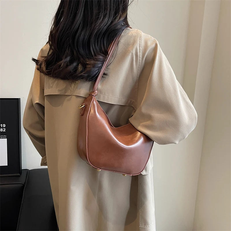 Ddbos Shoulder Bags for Women Winter Fashion Simple Solid Color Handbags and Purses Trend Pu Leather  Hobo Bag