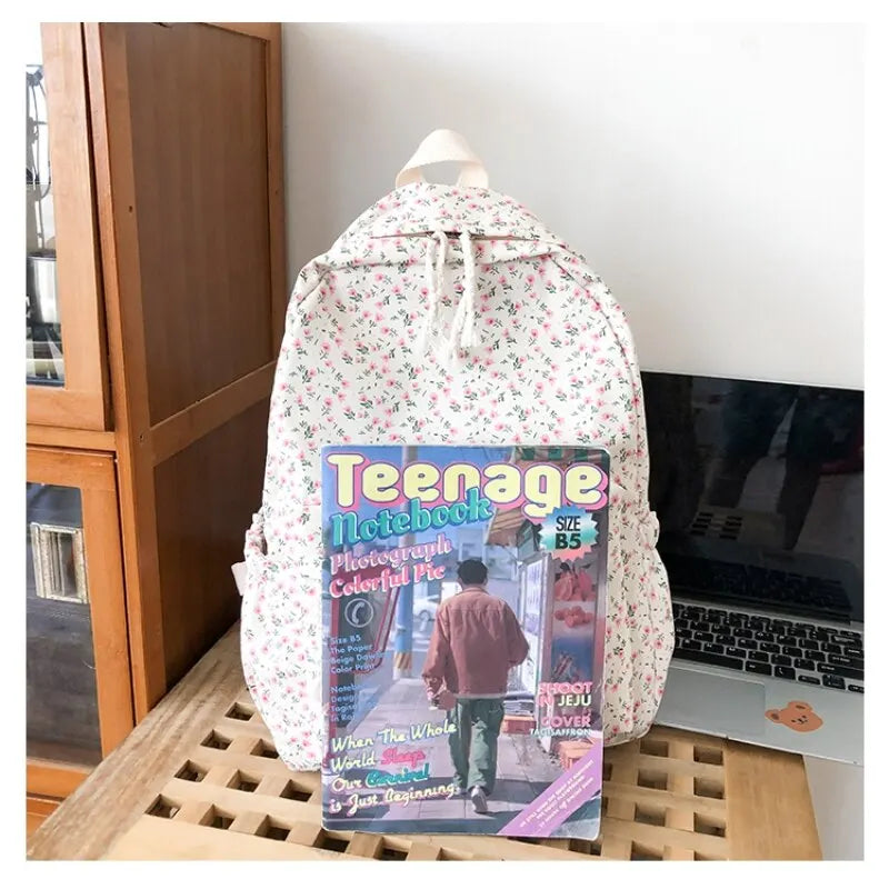 Ddbos BACK TO SCHOOL Korean Version Nylon Floral Backpack School Flower Fashion Backpack Junior High School Backpack Travel Bag