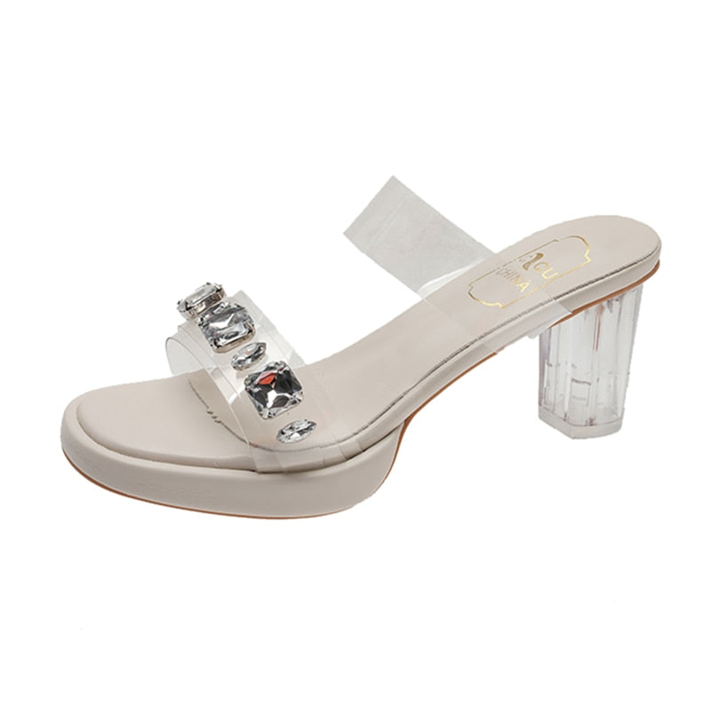 Ddbos Chunky Platform High Heels Sandals Women Summer Shiny Crystal Transparent Pvc Sandals Woman Clear Thick Heeled Party Shoes