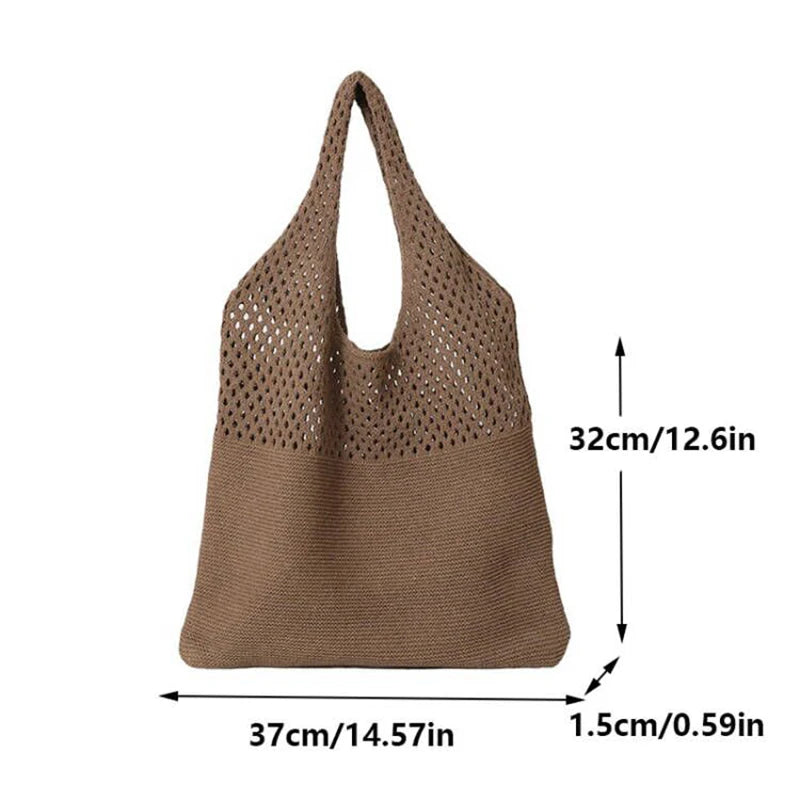 Ddbos New Trend Women's Bag Crochet Handbag Retro Knitted Braid Solid Color Hollow Black Khaki Top-handle Tote Bag Shopper