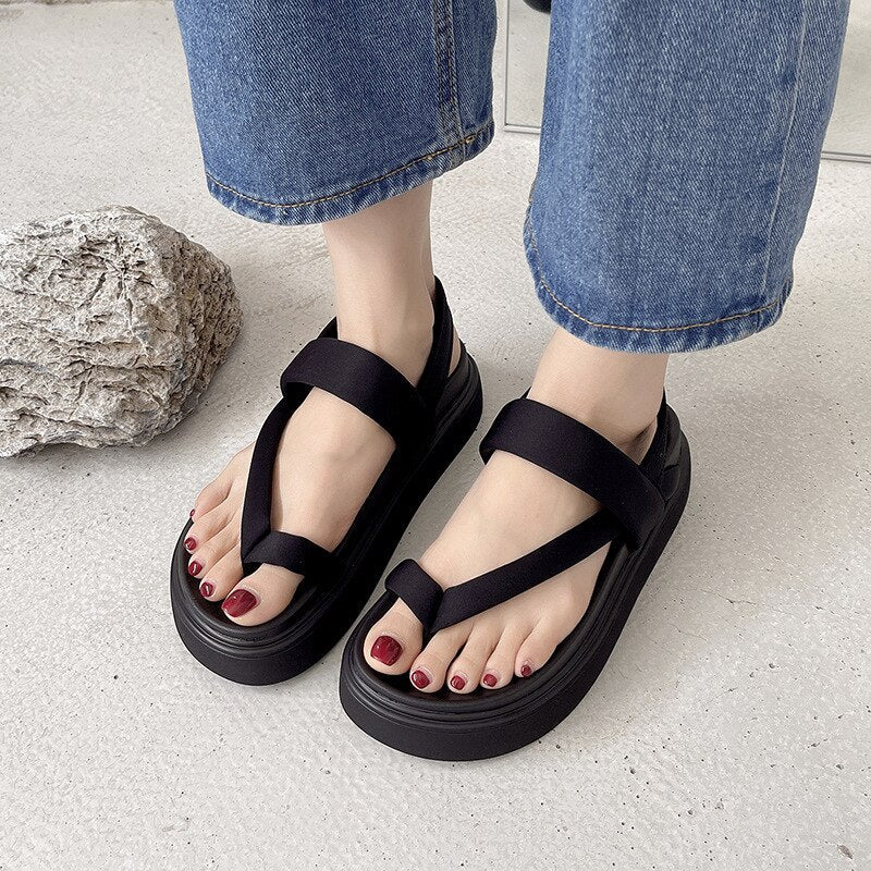 Ddbos New Casual Open-toe Women Sandals Non-slip Black Hook Loop Platform Sandals Shoe Female Summer Beach Shoes