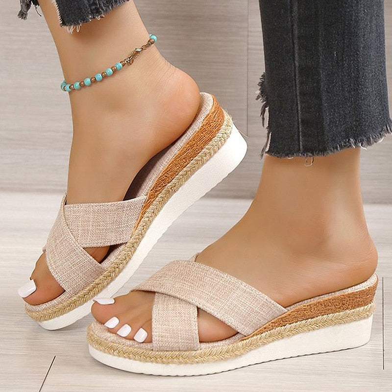 Ddbos Women Sandals New Summer Shoes For Women Wedge Sandals Medium Heels Zapatos Mujer Platform Slippers Women Summer Footwear