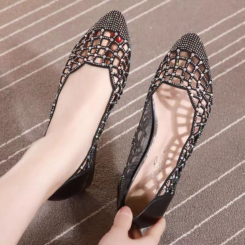 Ddbos New Rhinoceros Sandals Women's Flat Fashion Pointed Low Heels Women's Summer Hollowed Out Breathable Women's Large Size Shoes