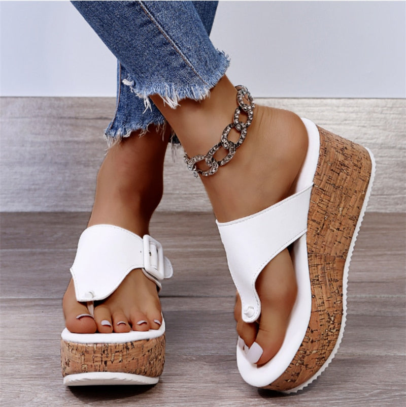 Women Summer Flip Flops Shoes Female Wedge Platform Sandal Ladies 7.5cm Thick Bottom Casual Slippers Shoe Black Pink