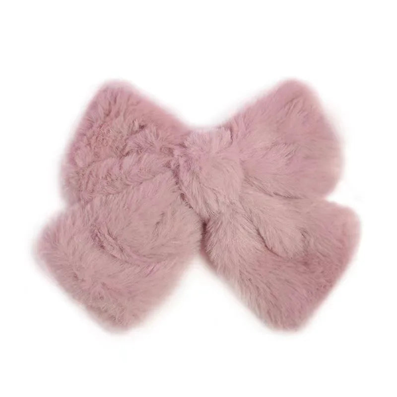 Ddbos Winter Cute Plush Bowknot Hairpin Women Korean Simple Solid Color Bow Hair Clips Large Barrette for Girls Hair Accessories