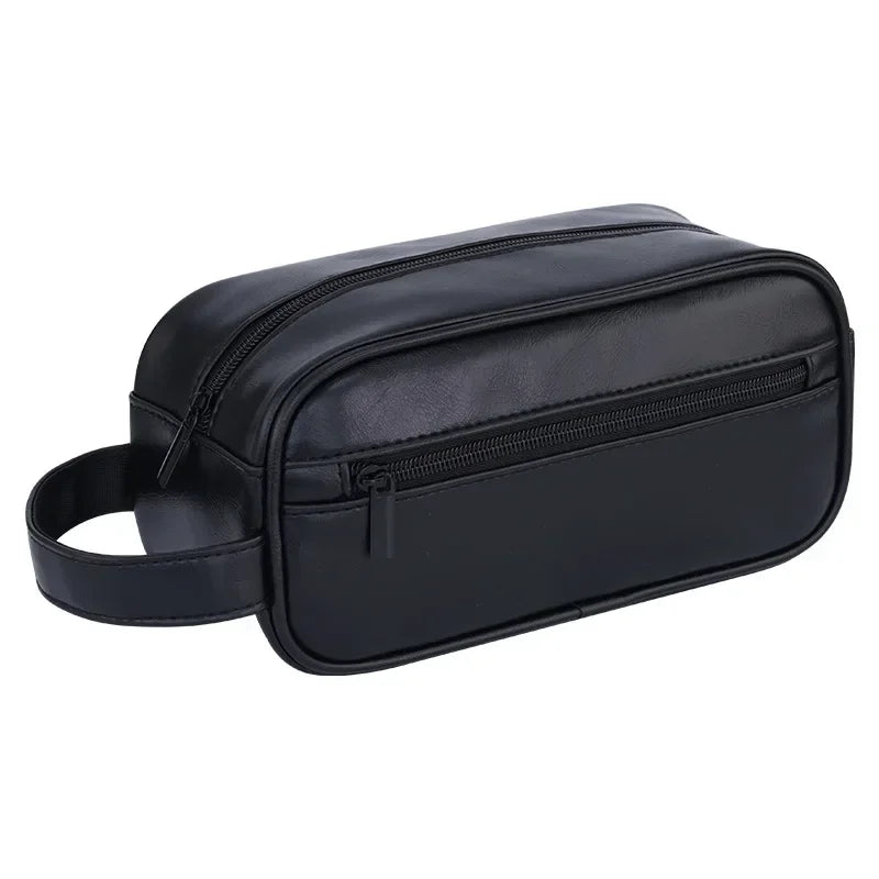 Ddbos Men Leather Wash Bag Travel Business Trips Portable Cosmetic Bag Large Capacity Multi Pocket Design Handheld Leather Wash Bag