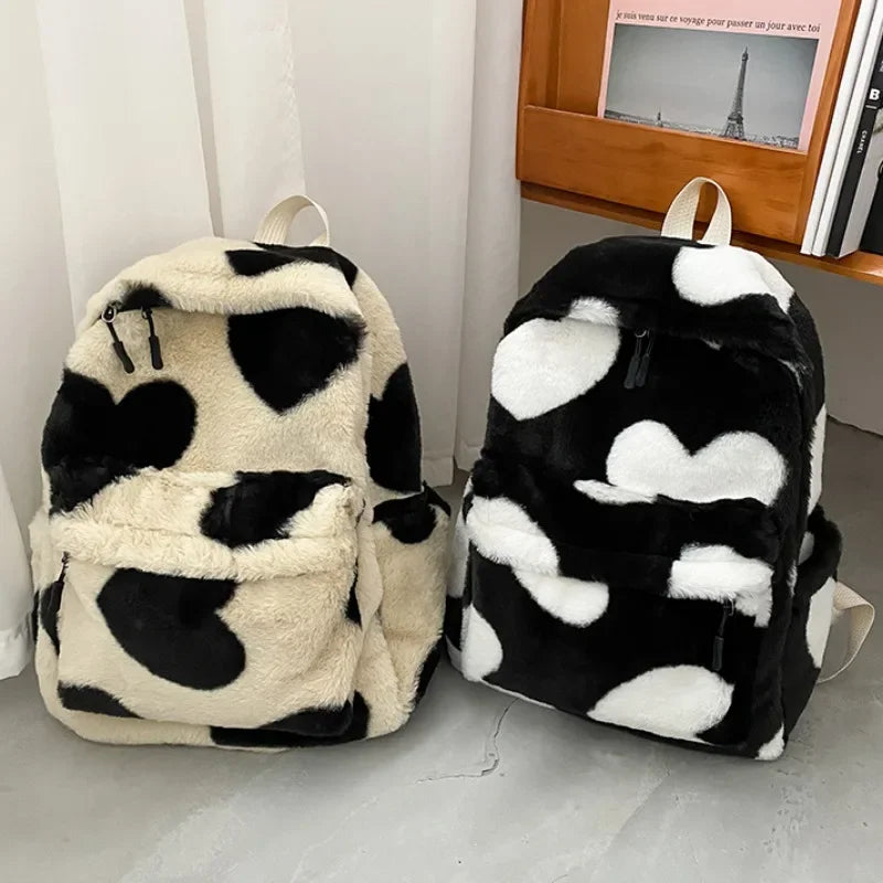 Ddbos Heart Plush Cartoon Backpack Girl Plush Backpacks Cute Fur Backpacks Children School Bags Kids Gift Book Bag Mochilas Para Mujer