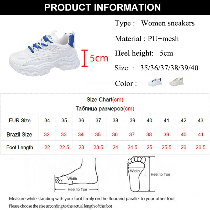 Ddbos Women Chunky Sneakers Casual Thick Bottom Platform Vulcanize Shoes Woman Spring Autumn Breathable Zapatillas Mujer