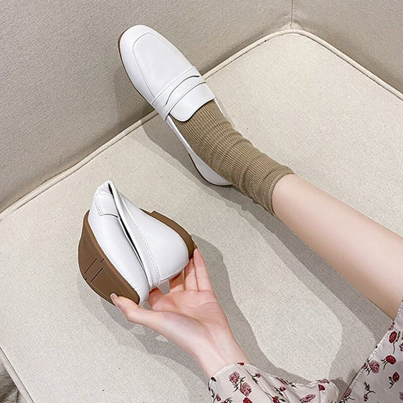 Ddbos Ladies Flat Loafers Fashion Shallow Bean Shoes Women's Shoes Spring and Autumn New PU Set Feet Ladies Comfortable Shoes