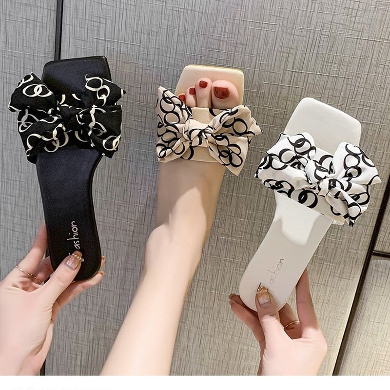 Ddbos Slippers Summer Fashion Sandals Shoe Women Bow Summer Sandals Slipper Indoor Outdoor Flip-flops Beach Shoes Female Slippers