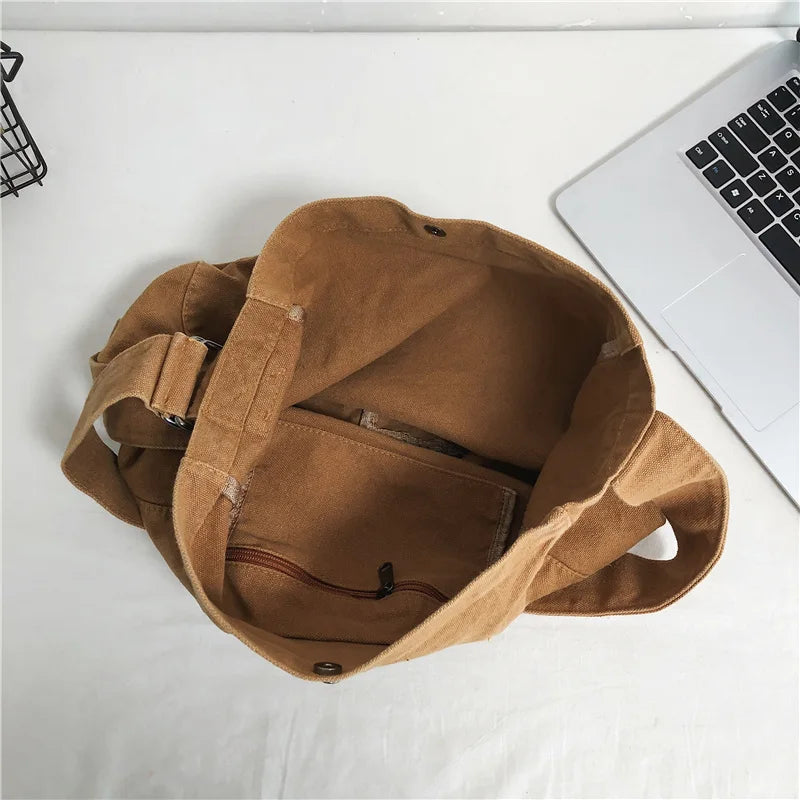 Ddbos BACK TO SCHOOL Minimalist Style Solid Shoulder Bags 100% Cotton Unisex Solid Crossbody Bags Canvas Packages South Korea Casual Messenger Bags