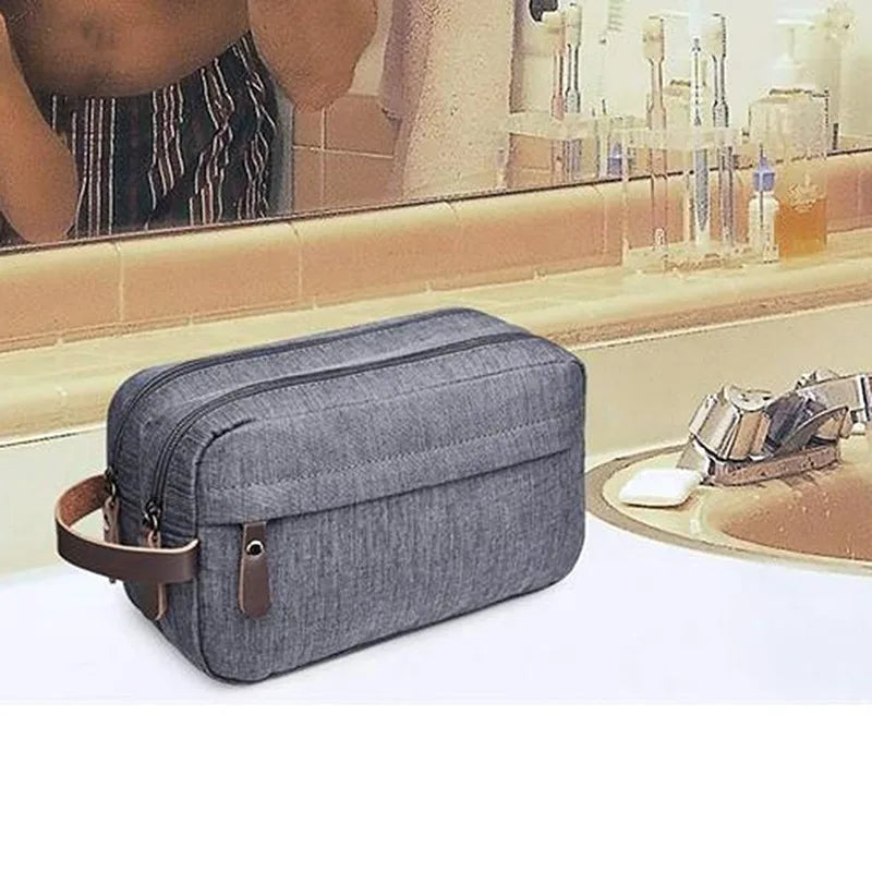 Ddbos Casual Canvas Cosmetic Bag With Leather Handle Travel Men Wash Shaving Women Toiletry Storage Waterproof Organizer Bag