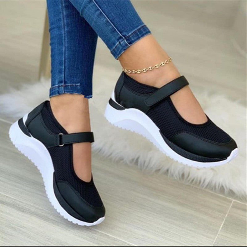 Ddbos Women Fashion Vulcanized Sneakers Platform Solid Color Flats Ladies Shoes Casual Breathable Wedges Ladies Walking Sneakers