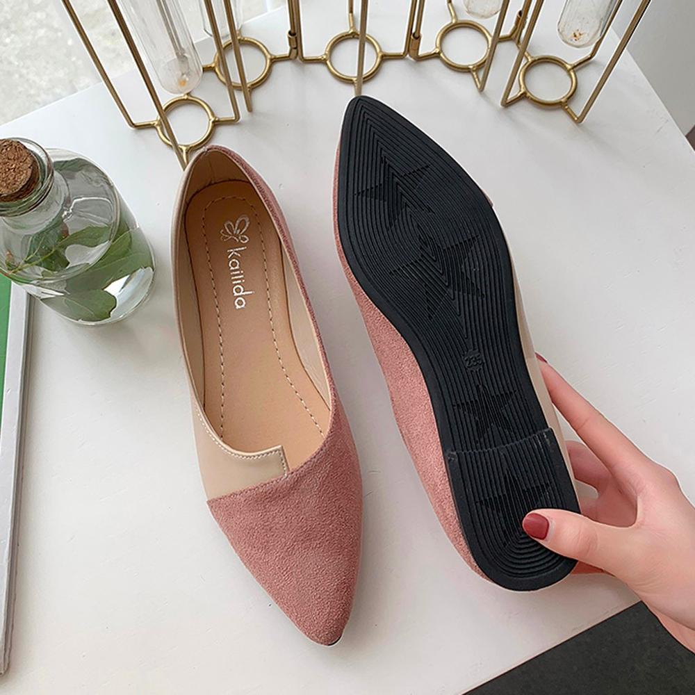 Ddbos 35-40 Leather Shoes Splice Color Shoe Ballerina Slip on Shoes Women Flats Fashion Pointed Toe Ballet Footwear Buty Damskie