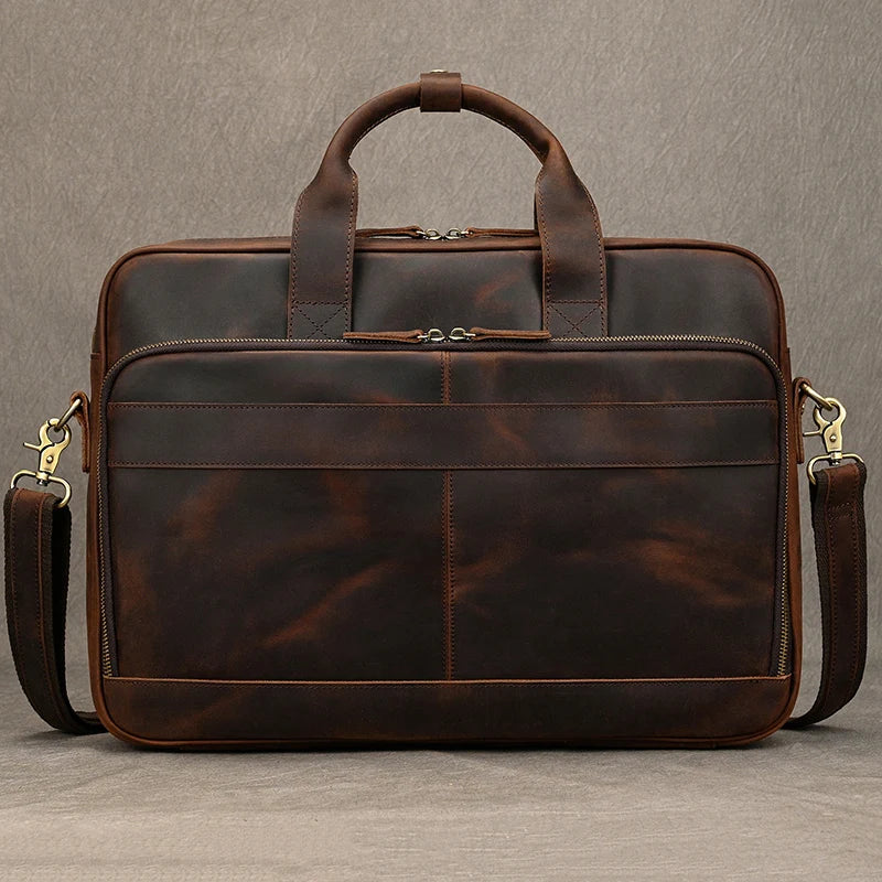 Ddbos Crazy Horse Genuine Leather Men Briefcase Vintage 16 inch Big Business Laptop Handbag Large Cowhide Messenger Shoulder Bag Man