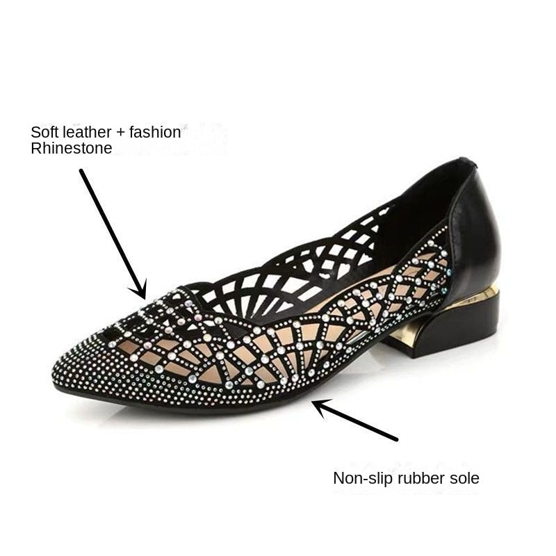 Ddbos New Rhinoceros Sandals Women's Flat Fashion Pointed Low Heels Women's Summer Hollowed Out Breathable Women's Large Size Shoes