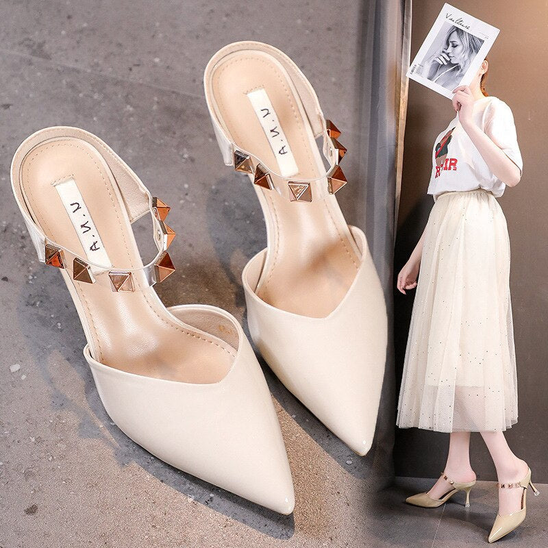 Ddbos Sexy Sandals Woman Summer Pointed Rivets Fashion Elegant Party Sandals Stripper Shoes Luxury Sandals Women Designers