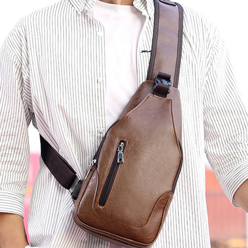 Ddbos Luxury Fashion Messenger Bag Leather Men Chest Bag Vintage Crossbody Shoulder Bag Men's Business Sling Bags Casual Chest Packs