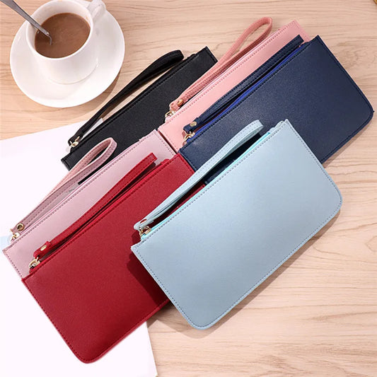 Fashion Women PU Leather Zip Clutch Wallet Ladies Phone Storage Bags Long Purse Bag Handbag Card Holder 6 Colors