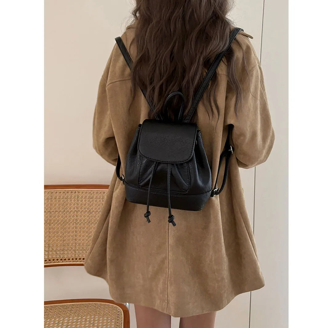 Ddbos trashy outfits Solid Small String Backpacks PU Large Capacity High Quality Cute Fresh Fashion Backpacks for Women Casual Versatile on Sale