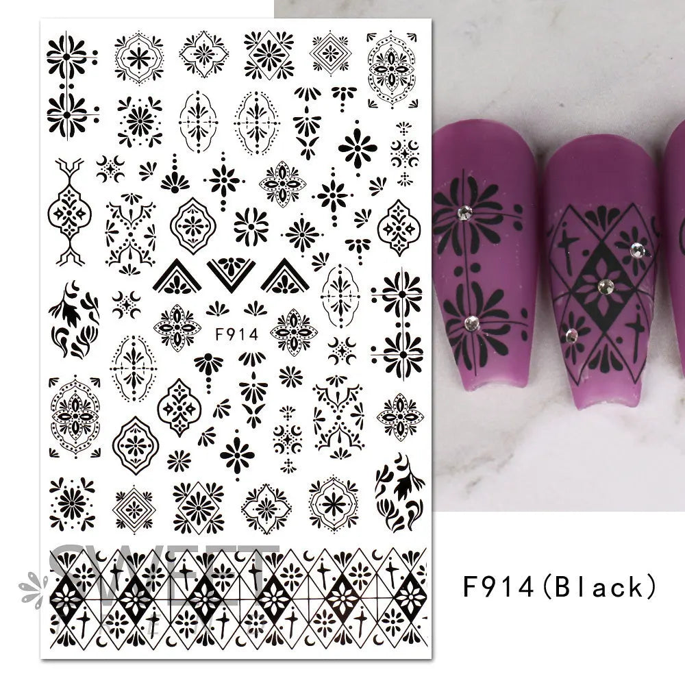 Ddbos 1PCS 3D Black and White Nail Art Stickers Nail Art Decoration Star Moon Butterfly Nail Decal Color Snake Sticker Manicure