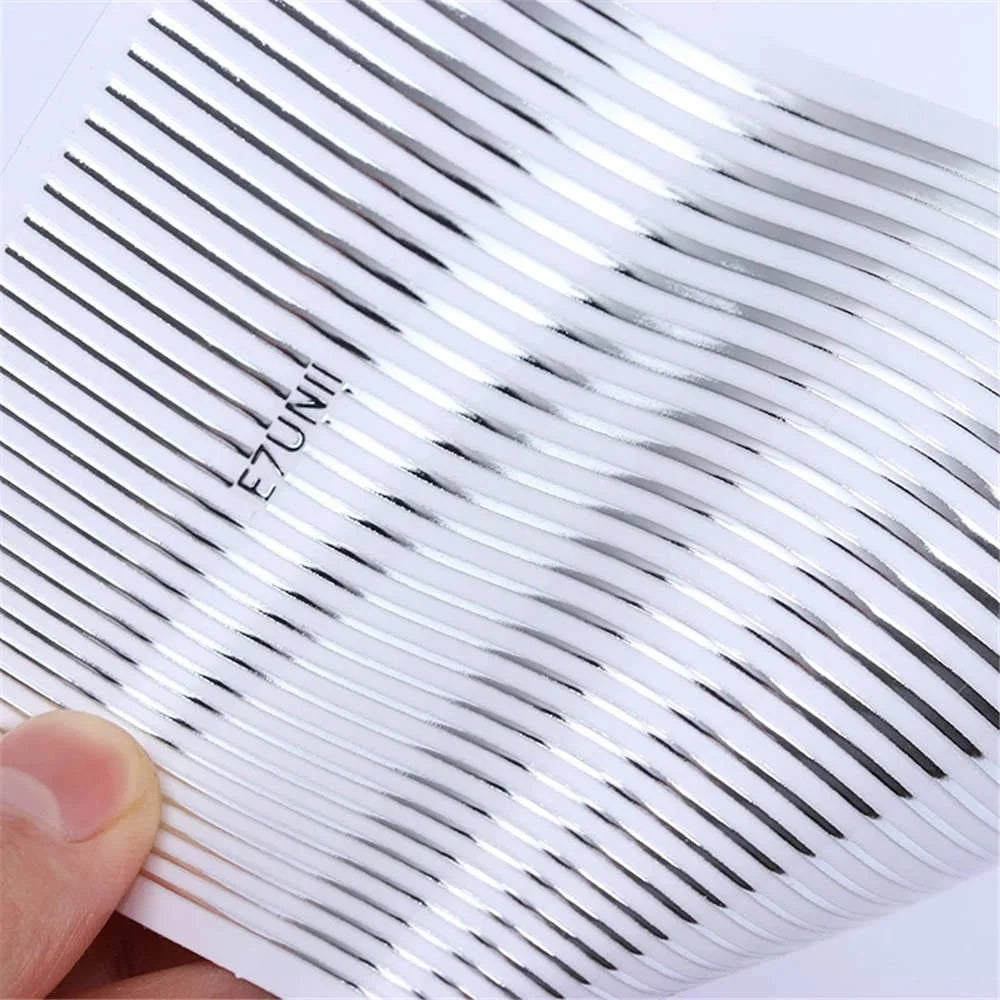 Ddbos 2PCS Gold Silver Lines Stripe DIY Nail Sticker Geometric Waved Self Adhesive Slider Papers Nail Art Transfer Stickers