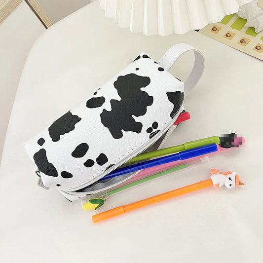 Cow Pattern Pencil Case Kawaii Stationery Pencilcase Large Capacity Pen Case Trousse Scolaire School Supplies Pencil Pouch