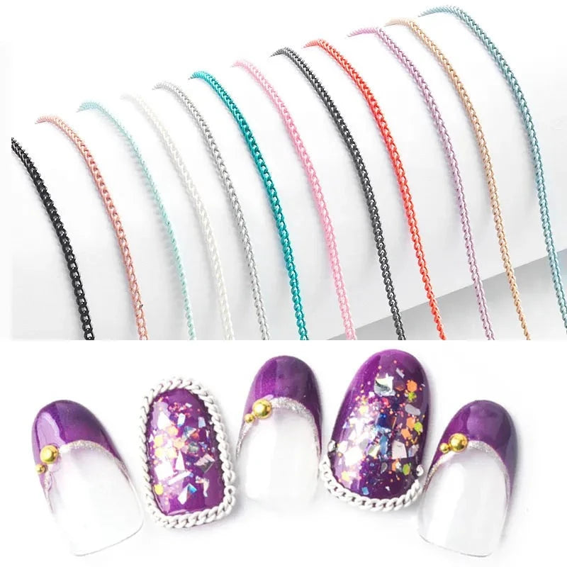 Ddbos 12 Colors Metal Nail Art Chains Metallic Punk Striping Line Stainless Steel Chain 3D Decorations DIY Tools Manicure Accessories