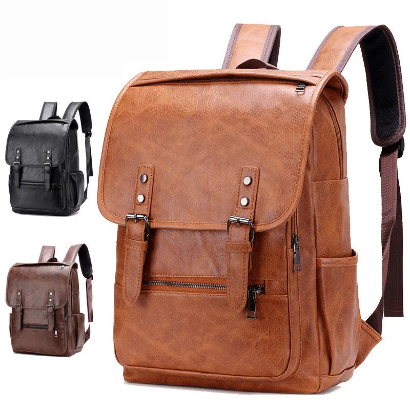 Ddbos Large Capacity Vintage men's bag Teenage Backpacks PU Leather Fashion Schoolbag Man Multifunctional Backpack Men Zipper Designer