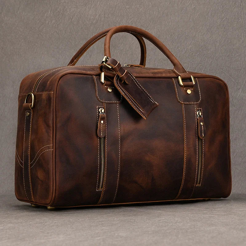 Large Travel Bag Genuine Leather Vintage Style Luggage Bags Men Male Duffle Bags Travelling Bag Weekender Bags for Man