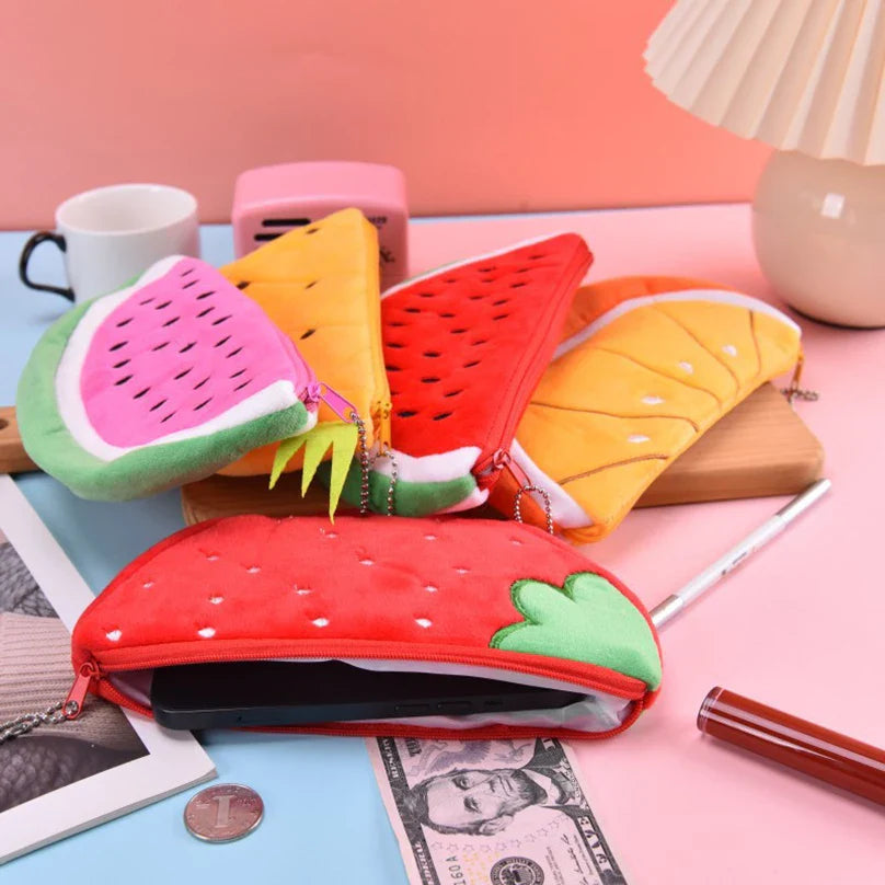 Ddbos Fruits Pencil Case Kawaii Stationery Watermelon Pencil Pouch Estuches Plush School Supplies Trousse Soft Pencil Cases For Girls