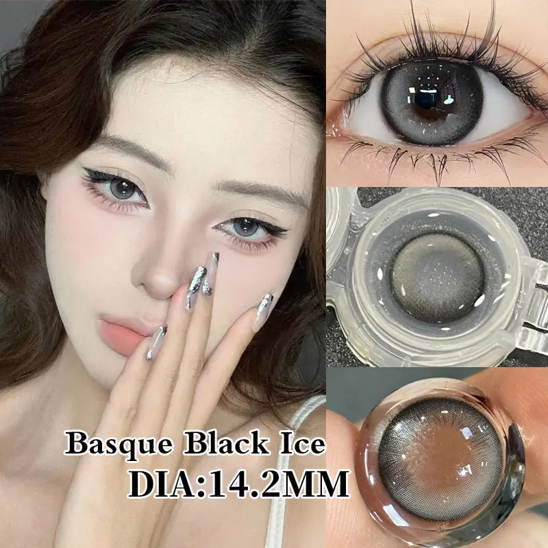 2Pcs Kroean New Colored Contact Lenses with Prescription Myopia Degree 0.00- 8.00 Black Eye Soft Lens Eye Beauty Pupil
