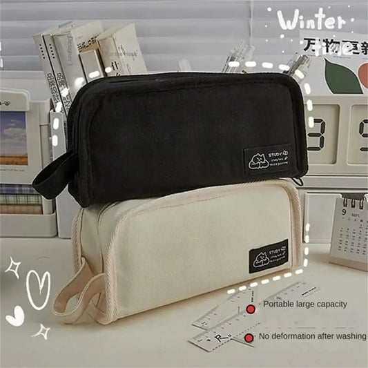 BACK TO SCHOOL Ins Simplicity Pencil Case Pen Bag Solid Color White Black Pencil Bag Canvas High Capacity Stationery Storage Bag Student