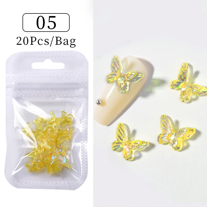 30/20Pcs Auroras White Butterfly 3D Nail Art Decoration DIY Colorful Nail Charms Manicure Glow in dark Nail Decoration Jewelry