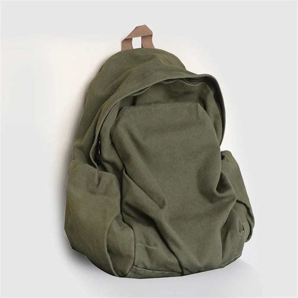 Ddbos Large Capacity Casual Simplicity Versatile School Student Backpack Solid Color Japanese Washed Canvas Travel Bag For Men Women