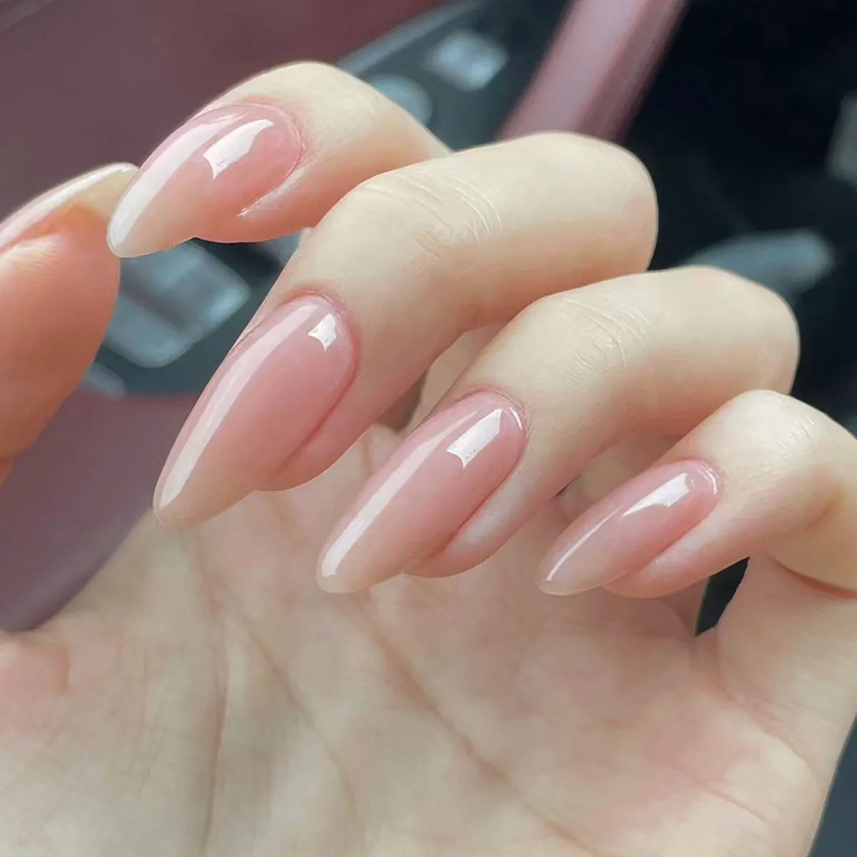 Ddbos Sweet Pink Fake Nails Almond Nude Color False Nail Patch Korean Style Artificiall Nails Patch Wearable Full Cover