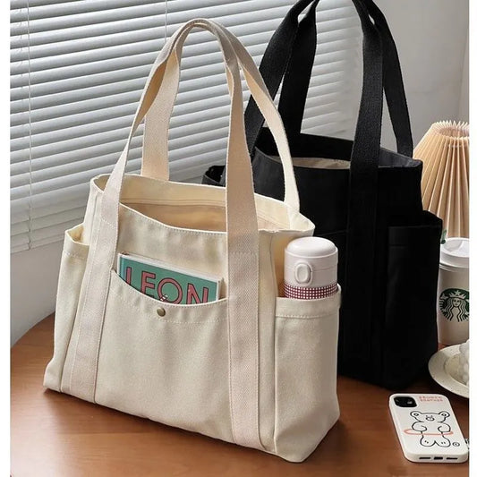 Ddbos Large Capacity Canvas Tote Bags for Work Commuting Carrying Bag College Style Student Outfit Book Shoulder Bag