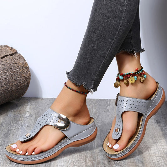 Summer Beach Wedges Ladies Shoes For Retro Casual Women Flat Platform Sandals Mid-heel Shoe Flower Shoes Flip-flops Sandals