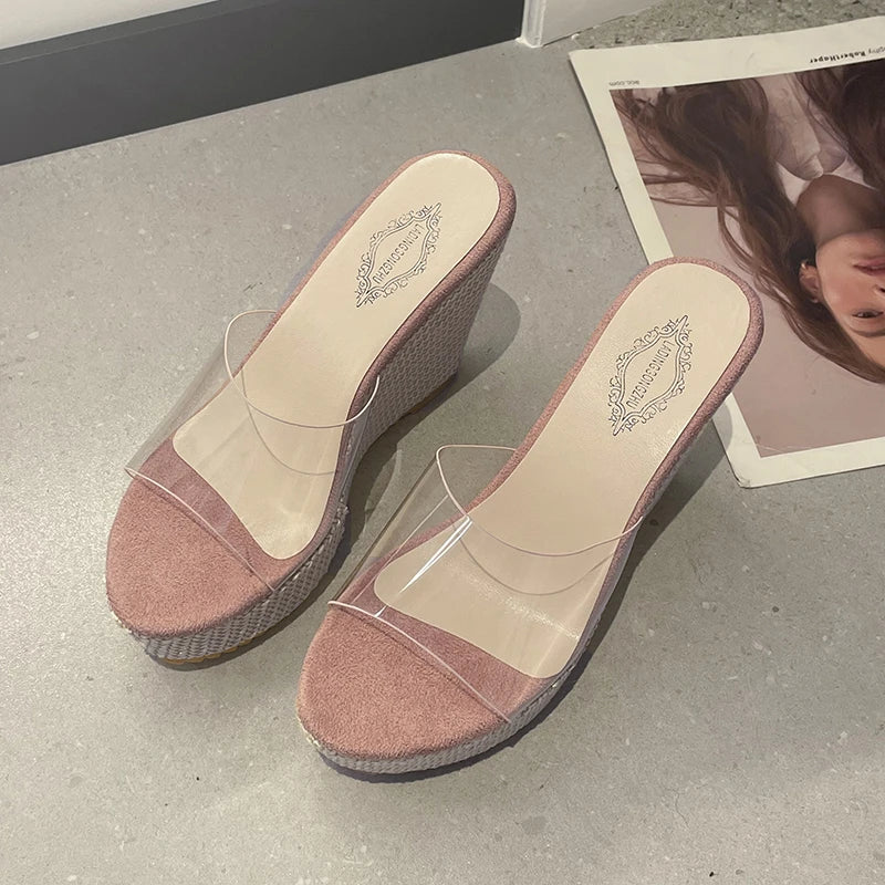 Ddbos New Summer Slippers PVC Transparent Open Toe Platform Wedge Slippers Sandals Women Fashion High Heels Women's Shoes Women Shoes