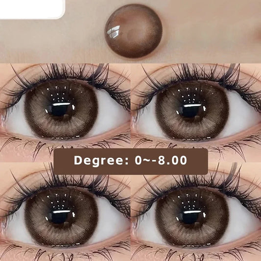 Ddbos 2PCS Brown Lenses Natural Contact Lenses for Eyes Super Beauty Eye Color Lenses Myopia Lenses With Diopters Prescription